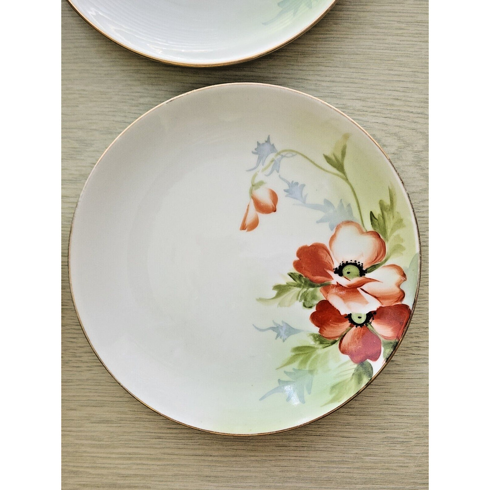 Plates-Nippon-Vintage-Dessert/Bread-Hand Painted-Orange Poppy-6 in-SET OF 4
